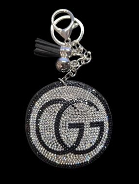 Silver Rhinestone GG Bag Charm Keychain